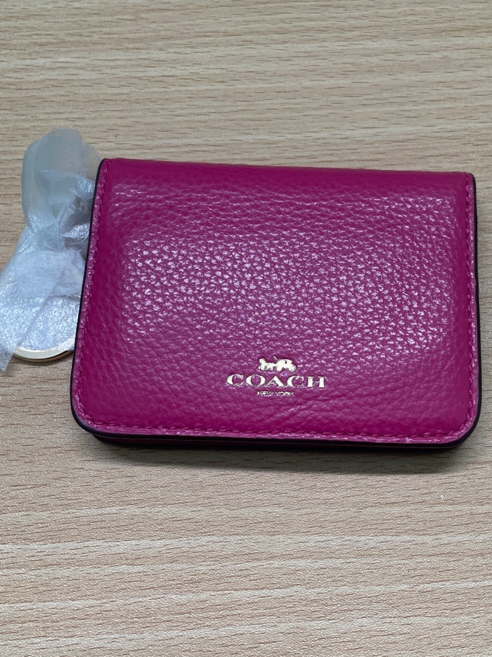 NWOT Coach Bifold Card Case Pebbled Leather Wallet Pink C9597G